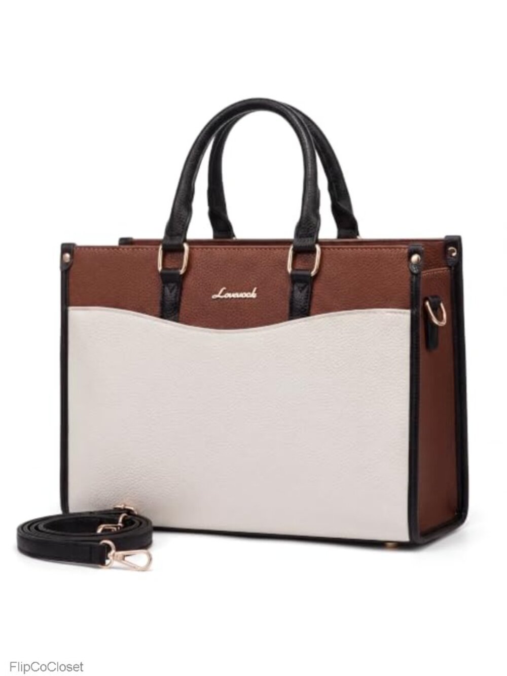 Vintage Color Block Satchel Tote Bag PU Leather Crossbody